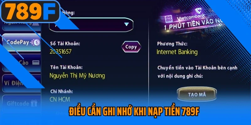 Điều cần ghi nhớ khi nạp tiền 789f
